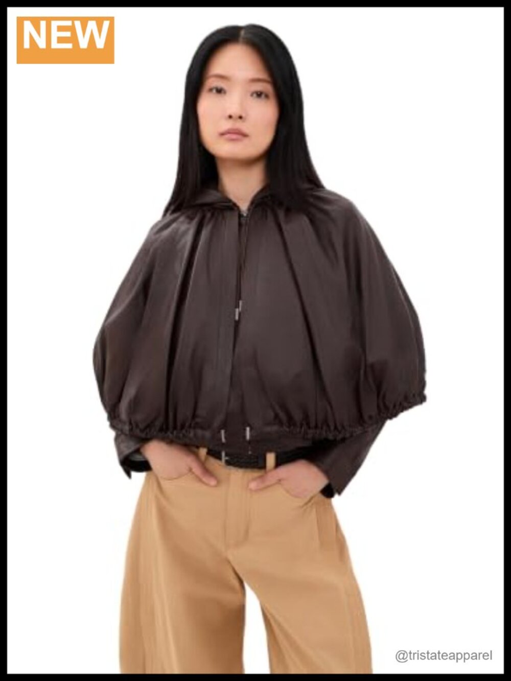 Lambskin Leather Cape Jacket Zip Front